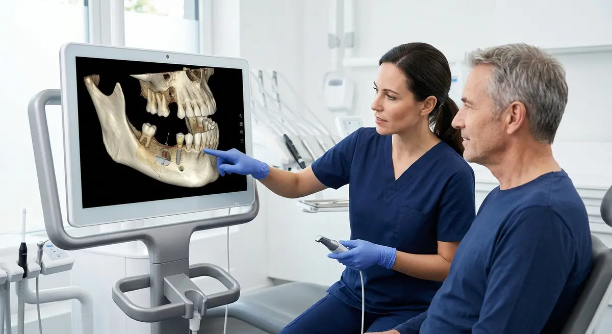 The Complete Guide to Tooth Replacement Option: Finding Your Perfect Smile - Apple Wellness Dental A digital 3D scan of a patient's jaw showing areas of missing teeth and potential implant placement sites