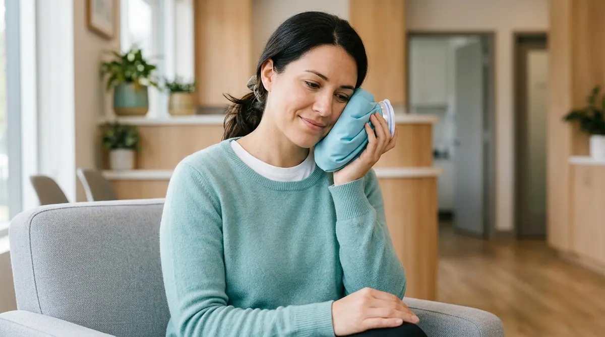How Long Does Dental Numbness Last? A Complete Guide to Local Anesthesia - Apple Wellness Dental Patient holding an ice pack to their cheek after a dental procedure